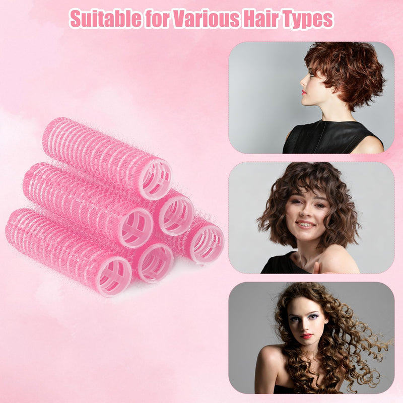 Pink Small Hair Rollers Self Grip Curlers with 12 Metal Clips Gripping Sticky Rollers for Women Long Medium Short Hair Styling DIY Hair Salon (15mm,12pcs) Pink