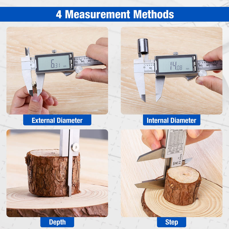 Electronic Digital Caliper 6", Professional Precision Micrometer Calipers, ±0.001"/0.02mm Accuracy, Large LCD Display, Stainless Steel Diameter Measuring for Woodworkers/Jewelers/DIY Projects 6inch