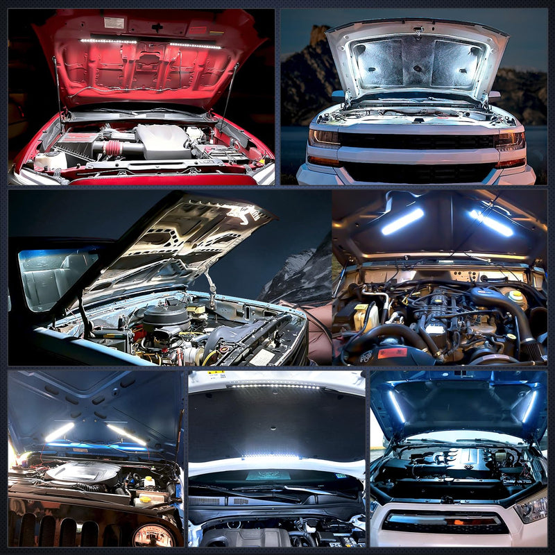 Nilight 2pcs Under Hood Light Strip 42LED Waterproof Underhood Work Light with On/Off Switch Blade Fuse Engine Bay Repair Light White 12V for Car Truck SUV 15.7 Inch 2PCS