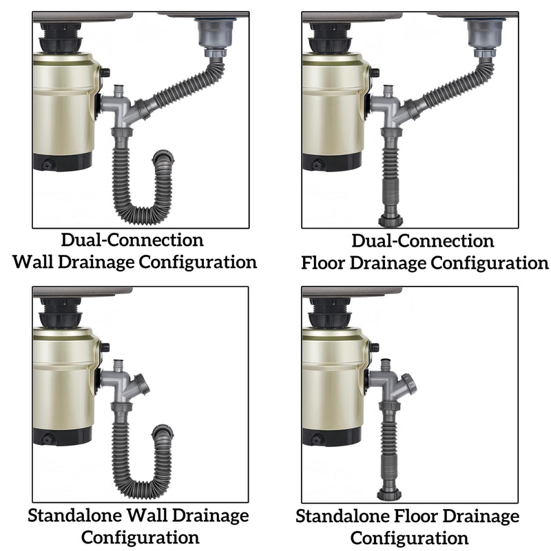 Garbage Disposal Drain Kit, Elbow Replacement, 1-1/2" Pipe Diameter, Includes Elbow, Flange, Gasket, Two Screws, and Two Extendable Drain Pipes