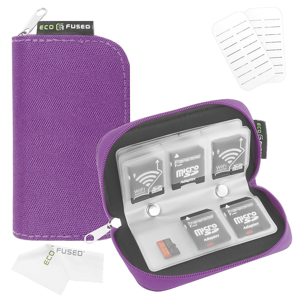 Eco-Fused Memory Card Case - Fits up to 22x SD, SDHC, Micro SD, Mini SD and 4X CF - Holder with 22 Slots (Purple) Purple