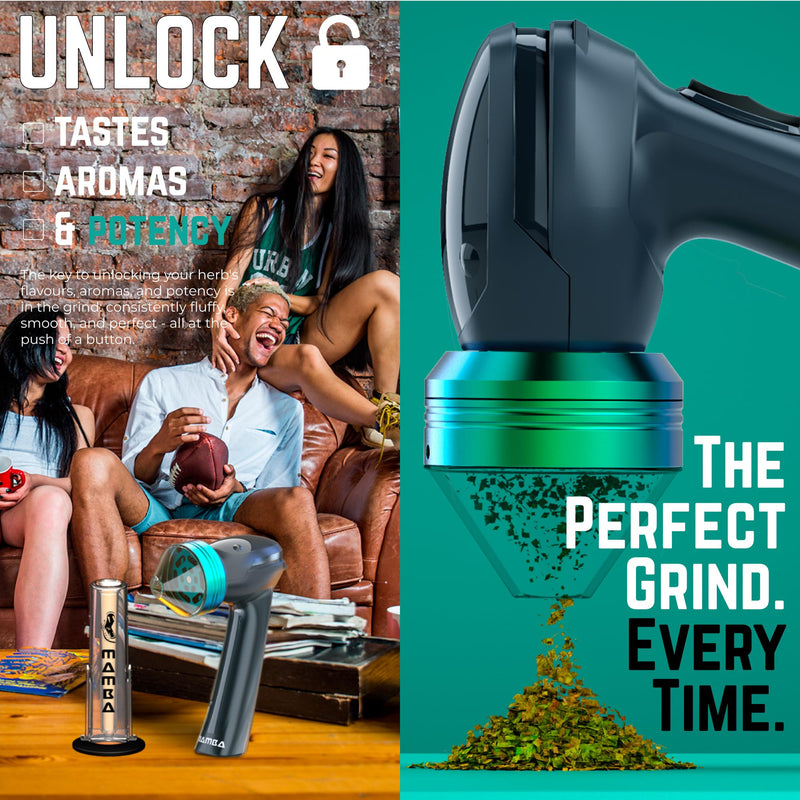 Mamba Loader XL 2g Gray USB Electric Herb Grinder. Small Portable Metal Herbal Machine & Spice Mill for the Kitchen Anchor Gray & Green