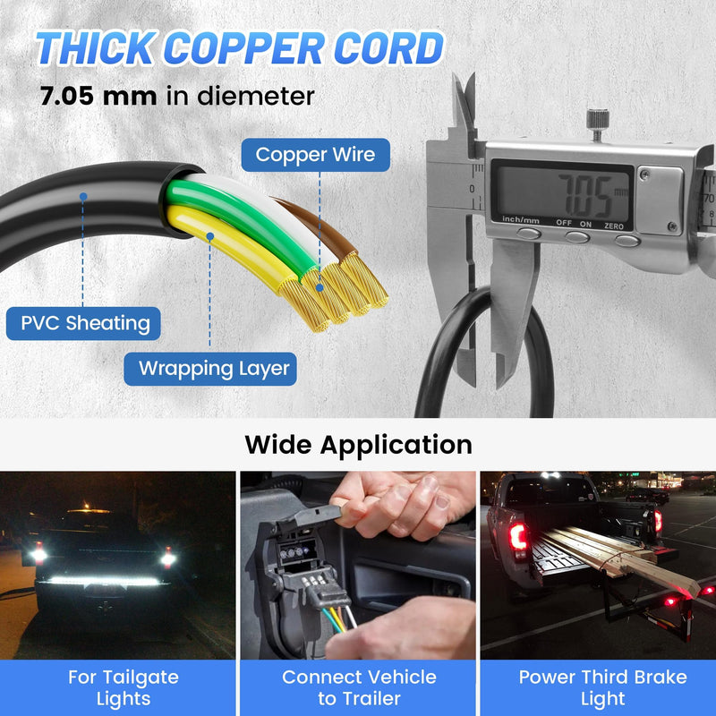 MECMO 4-Pin Flat Trailer Extension Cable 12 Inch, Heavy Duty 18AWG Copper 4 Way Wiring Connector Harness, Vehicle-Side and Trailer-Side 4 Prong Light Plug Hitch Wire Extension 1ft 1ft (12 inch)