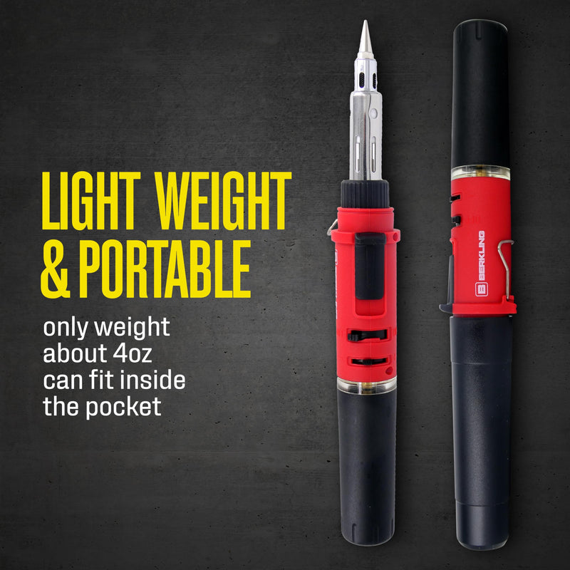 Berkling BSG-568 Portable Butane Cordless Soldering Iron, 3-in-1 Soldering, Jewelry & Heat Shrink Torch, Mini Cordless Heat Gun, Self-Igniting, Adjustable Flame, Up to 90-Min Runtime