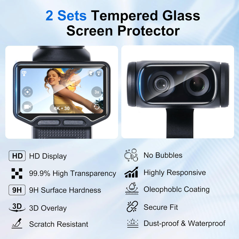 Screen Protector for Insta360 Luna Ultra, HD Film Screen and Lens Protector for Insta 360 Luna Ultra Accessories, 9H Tempered Glass Film with Hydrophobic and Oleophobic Coating (2 Sets)