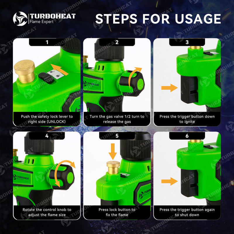 High-Intensity Turbo Torch Head with Auto-Igniter - for Propane/MAPP Gas (Cylinder Not Included) - with Rubber Grip for Soldering, Brazing, Welding Torch Only