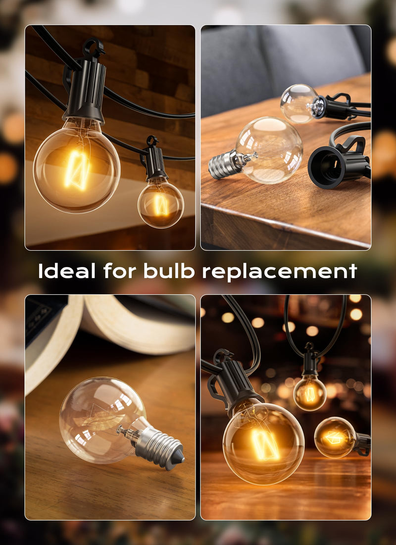 Brightown G40 Clear Light Bulbs Outdoor Light Bulbs Globe E12 Candelabra Screw Base, Incandescent Round Warm Replacement Glass Bulbs for Patio String Lights, 5W 120V, Pack of 50 50 Count