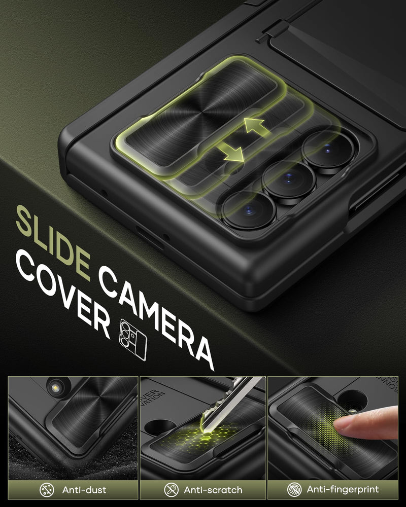 for Samsung Galaxy Z Fold 8 Ultra Case with Card Holder, Black | Stand, Screen Protector, Slide Camera Cover, Hinge Protection, Heavy Duty, Rugged, Wallet, Protective Cover for Men, Women Black-S