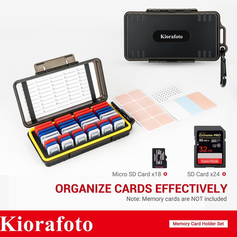 Dual Protect Memory Card Case with 42 PCS Clear Memory Card Holders for 24 SD SDXC SDHC & 18 TF MSD Cards, Water-Resistant Anti-Shock MicroSD SD Card Storage Carrying Organizer Protector with Labels for 24 SD + 18 Micro SD（With Box）
