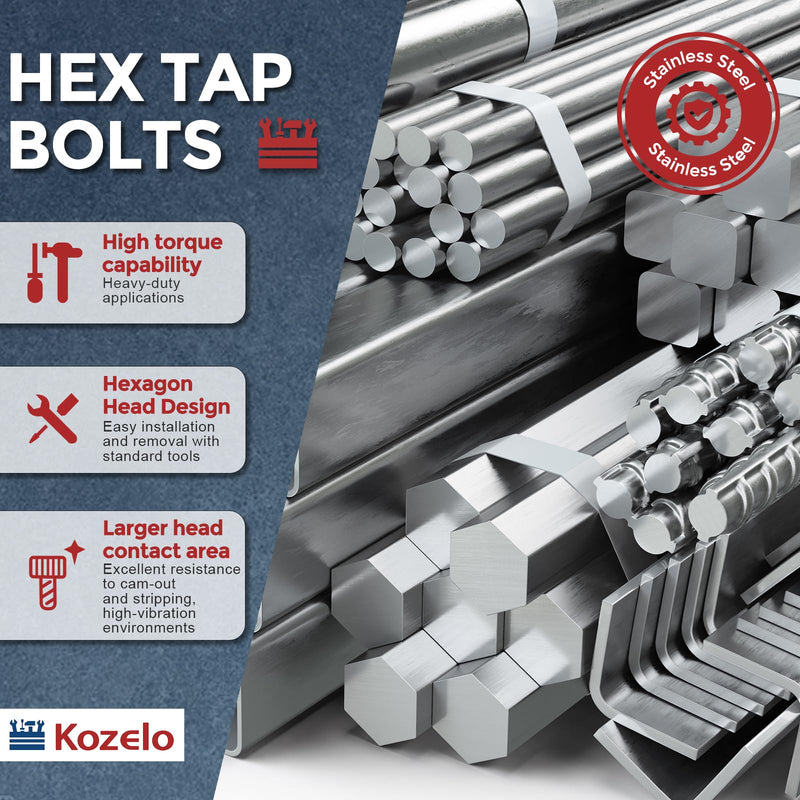 5 Pcs Hex Head Screws Bolts - [5/8"-11x5] 304 Stainless Steel Grade A2-70 Fully Threaded Hex Tap Hexagon Head Machine Bolts Right Hand External Hex Drive, Silver Tone 5/8"-11x5"
