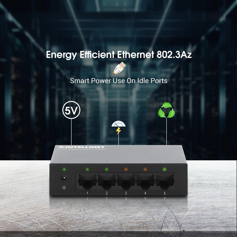 Intellinet 5-Port Gigabit Ethernet Network Switch, Ethernet Splitter - Unmanaged | Plug & Play | Auto Traffic Optimization | Fanless Metal Housing - for Computer Networking Hub, Desktop – 530378