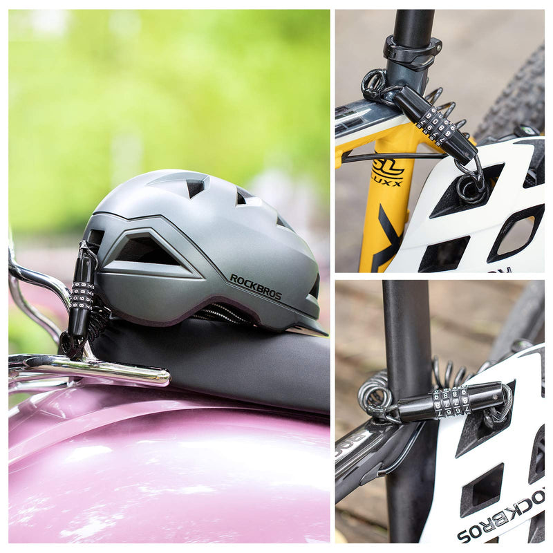 ROCKBROS Motorcycle and Bike Helmet Lock - 4 Digit Cable Lock, Retractable Luggage and Stroller Lock, Black, 2Pcs