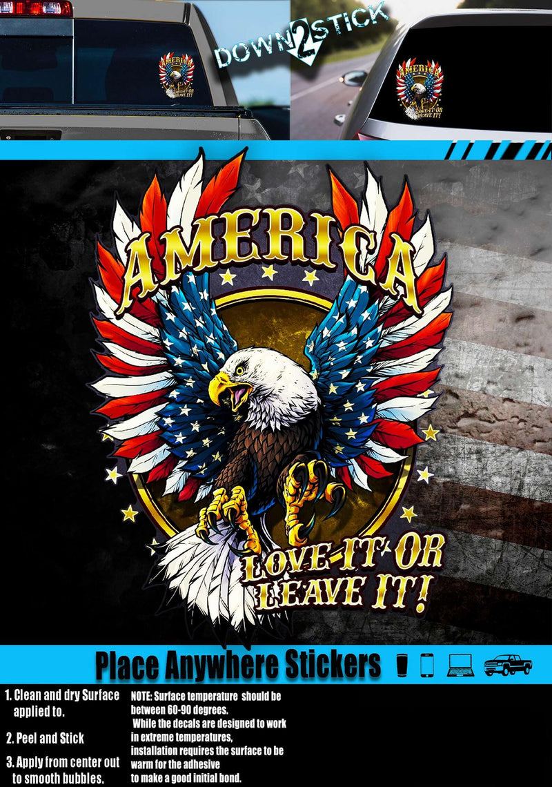 American Bald Eagle Flag Decal Sticker - 12 Inch - Vinyl Car Truck Bumper Patriotic Waterproof Decal Eagle for Car Truck Trailer SUV Van Outdoor Window Wall Laptop Tablet Cup Glass Any Smooth Surface