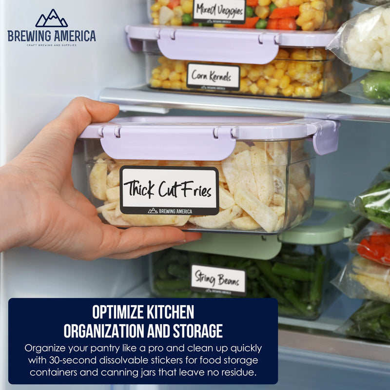 Dissolvable Food Labels for Food Containers - Made in USA - Great for Food Prep, Pantry, Canning, Freezer, Mason Jar Storage, Bottles and Rotation– No Scrubbing, No Residue - Black