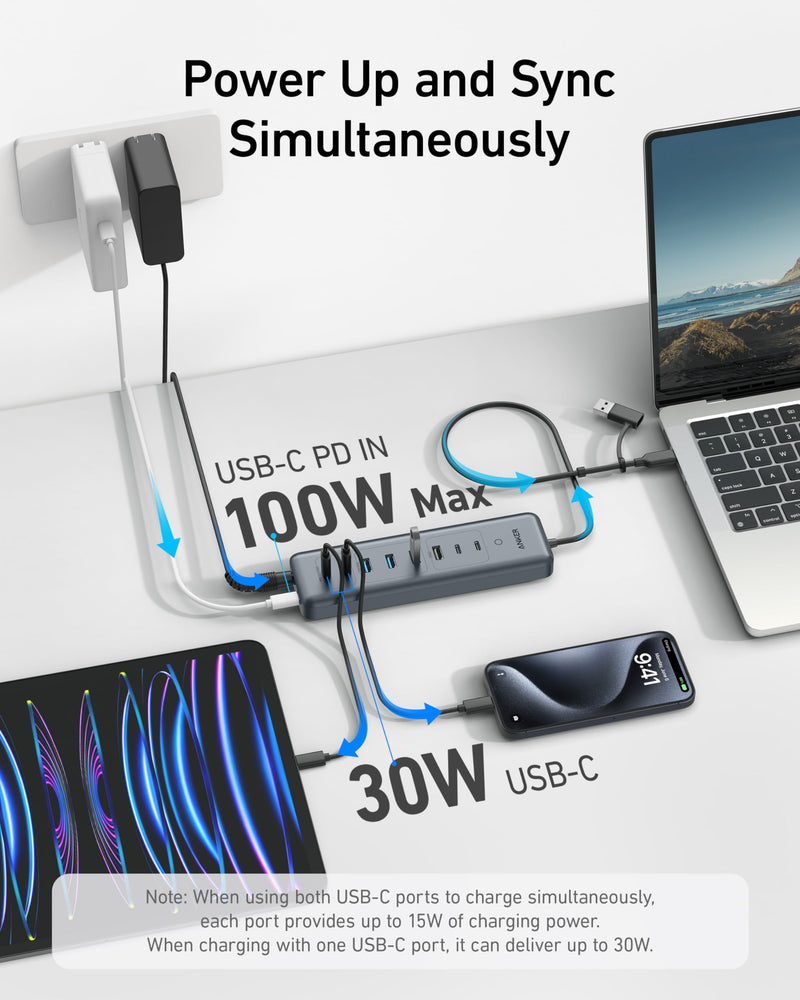 Anker USB-C Hub,11-in-1 10Gbps Data Hub with 4 USB-A and 4 USB-C Ports, 100W USB-C PD-in, Card Reader, 2-in-1 USB Connector, for USB-A and USB-C Laptop, MacBook, iPad and More (65W Adapter Included) 11-in-1