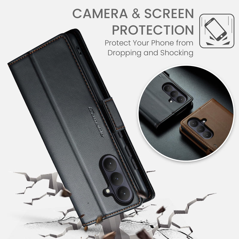 for Samsung Galaxy S26 Wallet Case with Card Holder, [2 in 1] PU Leather Flip Folio Case, RFID Blocking Credit Slots Kickstand Shockproof Phone Cover for Women Men, Black for S26 (6.3")