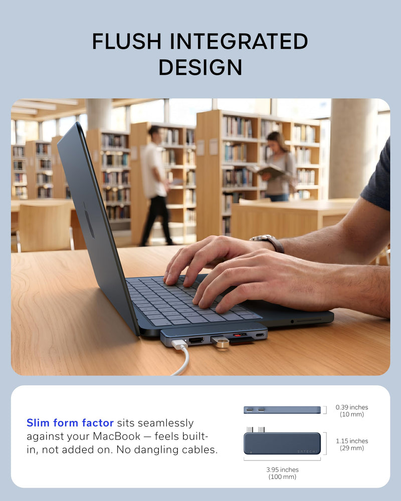 Satechi 6-in-2 USB-C Snap Hub, 4K/60Hz HDMI, for MacBook Neo, Indigo | USB hub, 45W PD pass-through charging, SD & microSD card readers, 5 Gbps Type-A/Type-C data, for MacBook Neo