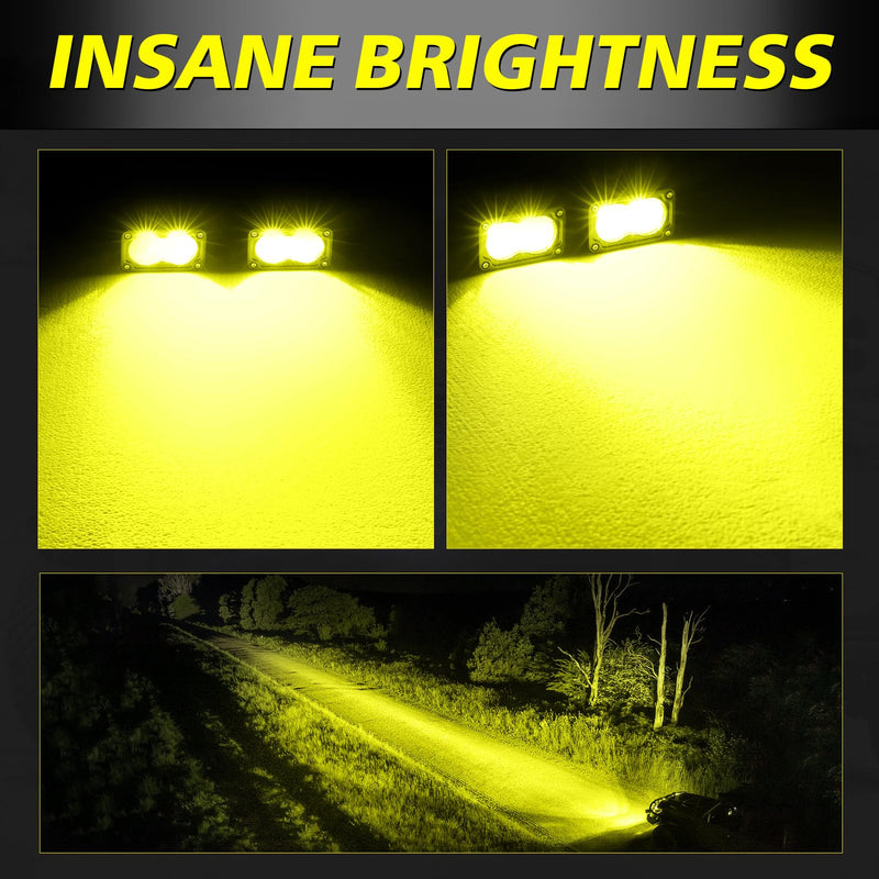Yellow LED Pods, 3 Inch Flood CREE LED Fog Lights 40W Yellow Small Chase Pod Lights Ditch Lights Off Road Driving Lights 2 Packs for Dirt Bike Motorcycle Truck UTV ATV SUV Surron