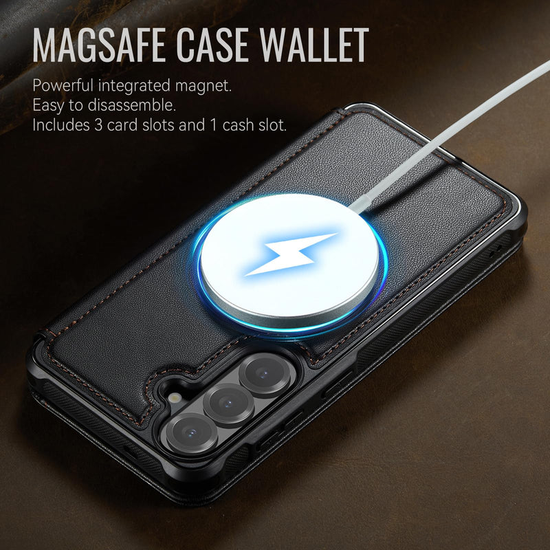 for Galaxy S24 Slim Wallet Case Compatible with Magsafe, Black | RFID Blocking Card Holder, Wireless Charging, Magnetic Closure, Shockproof, PU Leather, Phone Cover for Samsung Galaxy S24 Samsung Galaxy S24 - 6.2"