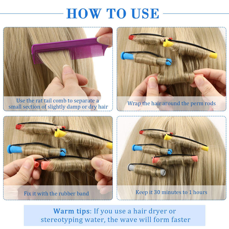 60 Plastic Perming Rods Set - Cold Wave Rods with 5 Sizes, Hair Curling Rollers, Rat Tail Comb & Stainless Steel Pintail Comb for Women & Girls | Plastic Cold Wave Rods with 5 Sizes, Hair Curling Rollers, Rat Tail Comb & Stainless Steel Pintail Comb fo...