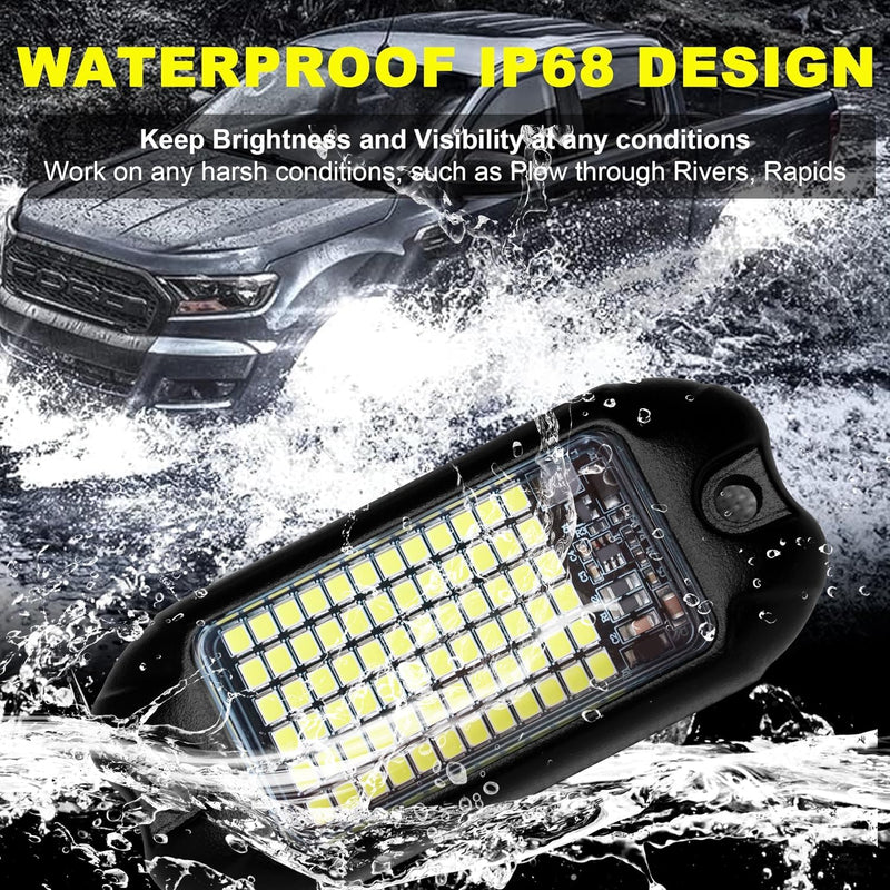 Nicoko 4Pods Pure White 72 Leds SMD Chips 72w High Power Rock Lights Super Bright White Offroad Car Boat Underglow Lights IP68 Waterproof for Truck SUV UTV ATV RZR Pure white rock lights