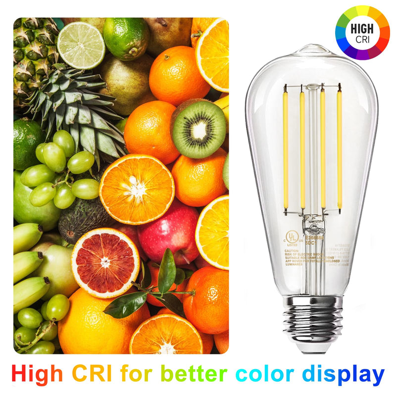 TJOY 10 Pack Vintage 8W ST58 LED Edison Light Bulbs, Dimmable, 60W Equivalent, 800Lumens, 2700K Warm White, E26 Base LED Filament Bulb, CRI80+, Antique Glass Style for Home, Bedroom, Office, Farmhouse 10 Pack - 8W