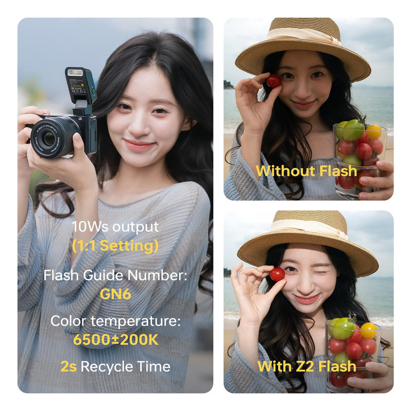 VILTROX Vintage Z2 Mini TTL On-Camera Flash for Nikon, GN6 Hot Shoe Speedlite, 5-Step Manual Power Control, 700 Full-Power Flashes 10Ws, Detachable Softbox（Black） Vintage Z2-N Flash