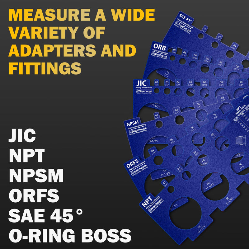 American Thread Identification Kit | Includes: Thread Pitch Gauge, Fitting Identification Cards, Vinyl Bag for Identifying NPT, JIC, ORFS, O-Ring Boss, NPSM, and SAE 45