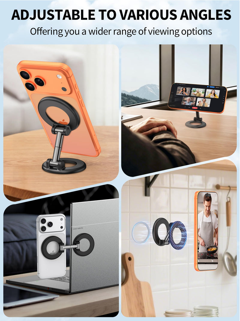 Dual-Sided Magnetic Phone Holder Mount for MagSafe Phone Grip Stand, 360° Adjustable Magnetic Phone Stand for iPhone/Sumsung/Google/Android, Foldable MagSafe Phone Ring Holder for Car, Gym, Golf Cart