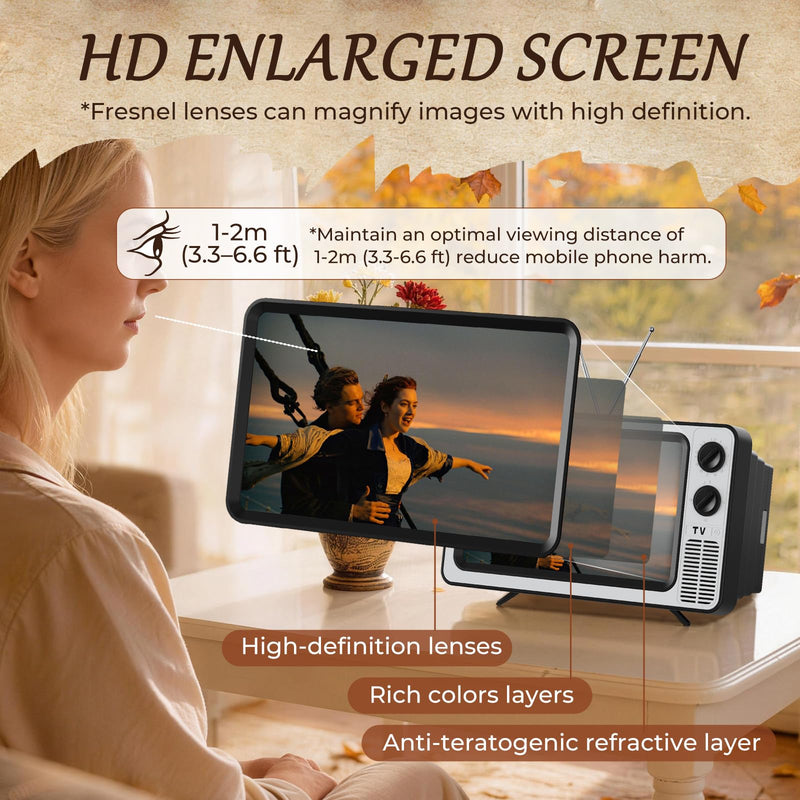 Retro TV Cell Phone Screen Magnifier HD 3D Portable Foldable | Mobile Phone Magnifier for Movie & Game, Fit for All Smartphones Gift for Women Mom Wife Men Dad Husband Friends (Sliver,12") Retro Silver-12"