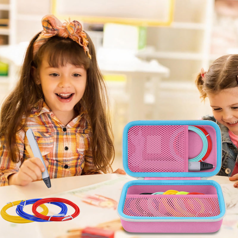 co2CREA Storage Organizer Case for 3D Printing Pen Set, Hard Case Compatible with SCRIB3D P1/Advanced, MYNT3D Super/Advanced, 3Doodler Start+/Flow/PRO and Filament Refill（Pink Case + White Zipper） Pink Case + White Zipper