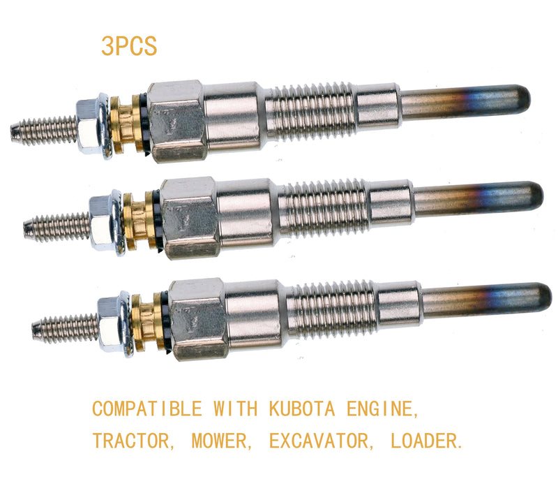 JEENDA 3PCS Glow Plug 16851-65510 16851-65512 Compatible with Kubota D722 D902 D905 D1005 D1105 V1505 V1305 Z482 RTV900 RTV1100 Tractor B1700D B1700E ZD326 ZD331 Mower BX1800D BX1830D