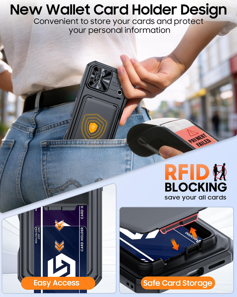 for iPhone 17 Pro Max Case Wallet with RFID Blocking,Built-in Card Holder (4-5 Cards),Slide Camera Cover, Shockproof Rugged Phone Case for iPhone 17 Pro Max (Black) Black