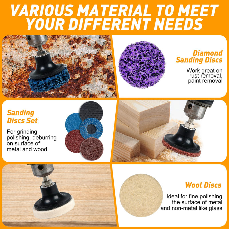 172 PCS 2 Inch Die Grinder Sanding Discs with 1/4" Holder for Milwaukee Dewalt, Compatible with Both Die Grinders and Power Drills for Surface Conditioning, Sanding & Polishing 172