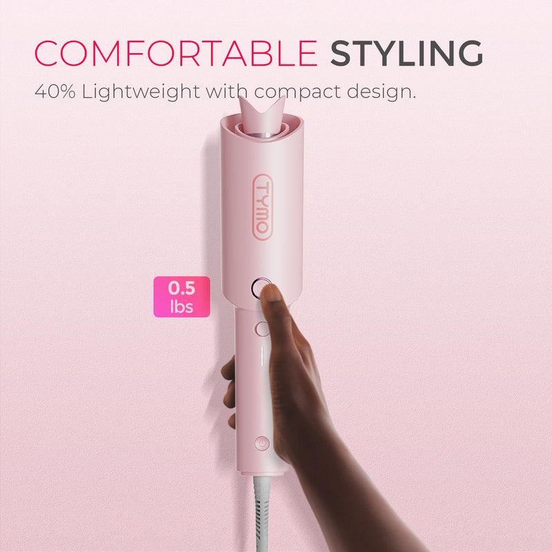TYMO Hair Curler Automatic Rotating - CURLPRO, Curling Wand, Pink 1 inch | Ceramic Coating, Anti-Scald Curling Iron, Portable 500 Million Ionic, Dual Voltage, Beach Waver, Lightweight for Travel