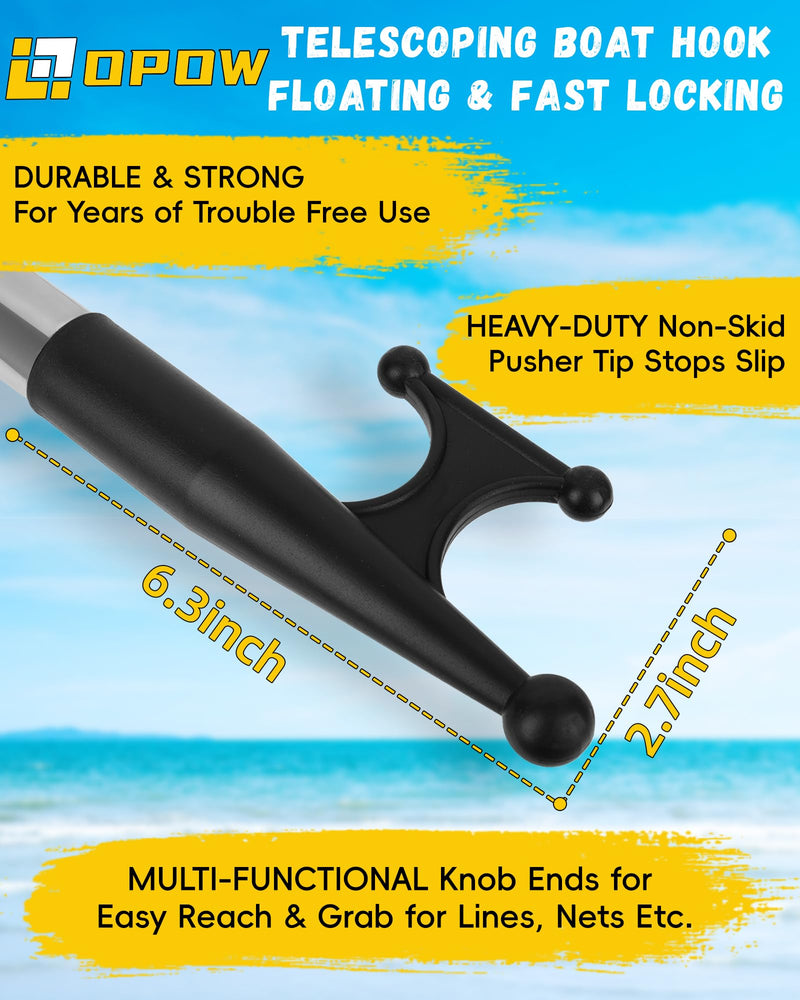 Telescoping Boat Hook - Durable Docking Pole with 3-Stage Aluminum Extension - Lightweight Marine Push Pole for Boat Docking, Mooring & Water Retrieval 3 Feet