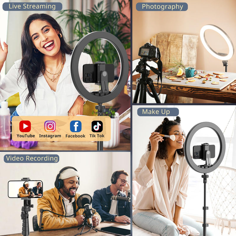 UBeesize 12” Selfie Ring Light with 62” Extendable Tripod Stand & Remote, LED Circle Light with Phone Holder for Video Recording/Makeup/Content Creator (YouTube/TikTok/Twitch), Phone, Camera & Webcam Black 12"