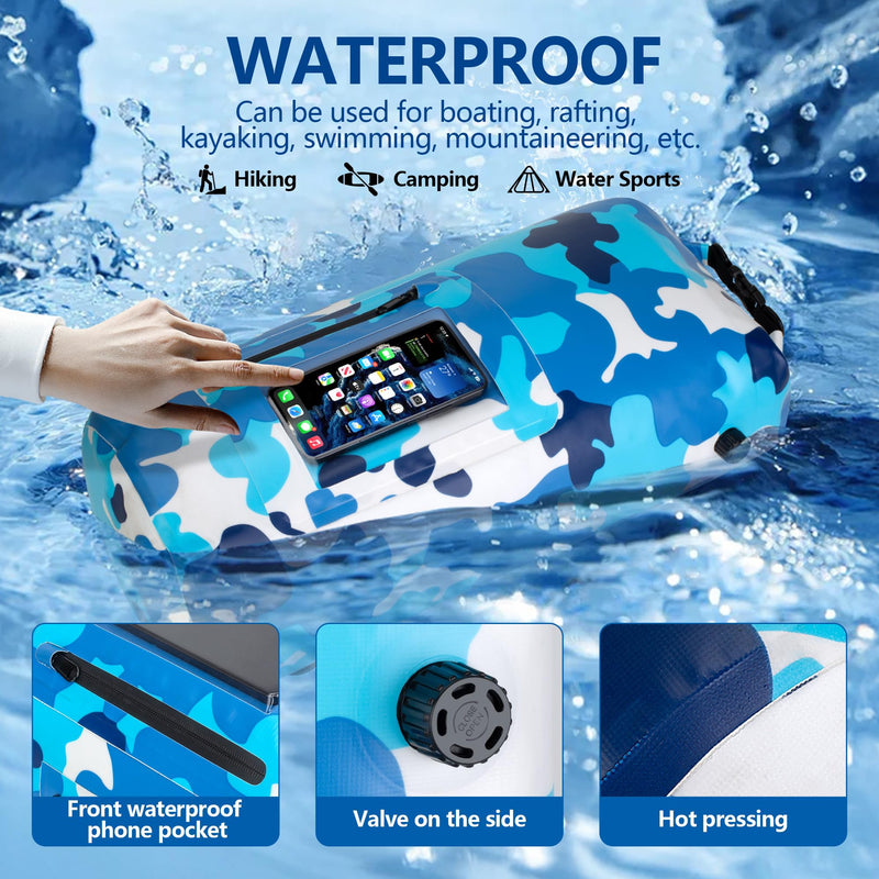 Smasrob 30L Waterproof Dry Bag with 20L Detachable Cooler, Dry Bag Cooler Backpack with Phone Pocket and Bottle Pouch, Suitable for Kayaking, Boating, Camping and Water Activities Blue Camouflage