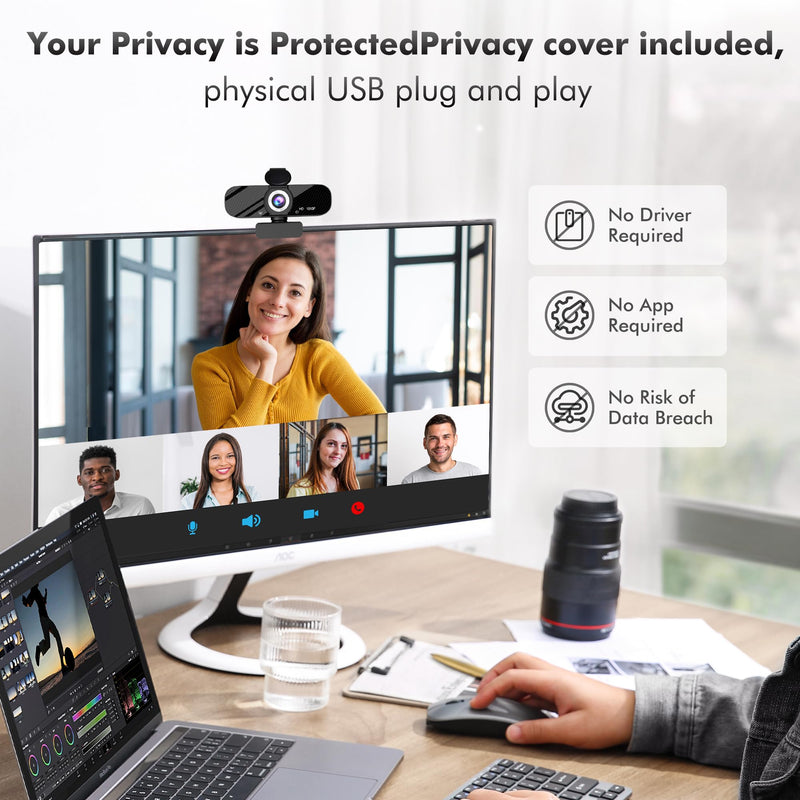 HD Pro PC Webcam, Full HD 1080p/30fps Video, Clear Audio, 120° FOV, Light Correction, Works with Microsoft Teams, Google Meet, Zoom, Mac/Laptop