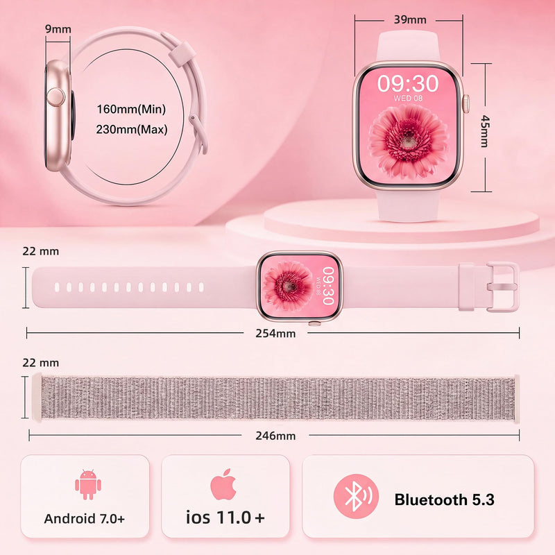 Smart Watch for Women, Bluetooth Answer/Make Calls, 1.83"HD Screen, 2 Bands | IP67 Waterproof Fitness Tracker, Heart Rate/Sleep Monitor, DIY Dial, Multi-Sport Modes Pedometer, Smartwatch for iOS/Android Rose Gold