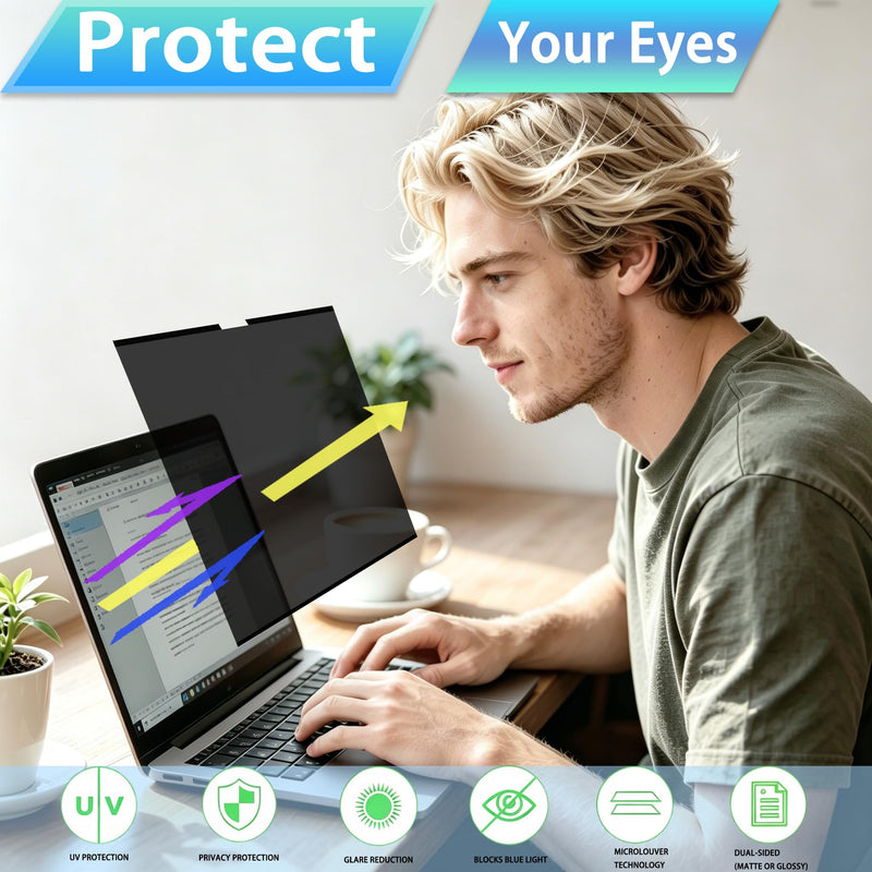Magnetic Laptop Privacy Screen 15.6 inch 16:9, 26° Anti Peeping | Removable Security Shield, Anti-Glare/Blue Light Filter, Privacy Screen Shield for Eye Protection 15.6"-16:9(345*199.5mm)
