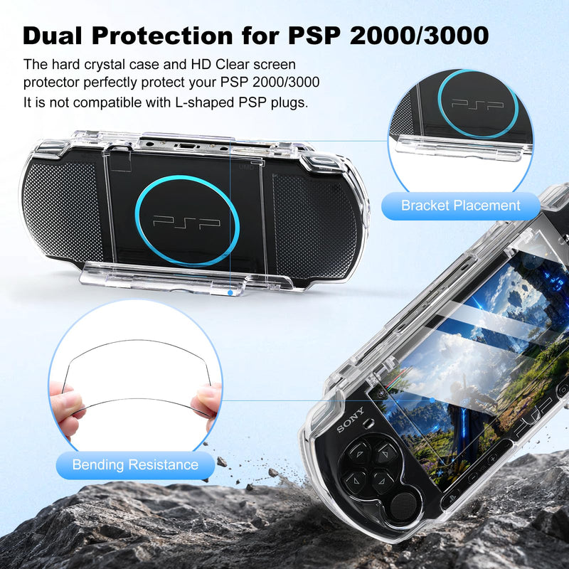 Jedaful 5-in-1 Accessories Bundle for Sony PSP 2000 3000, Hard EVA Travel Carrying Case, Anti-Slip Crystal Clear Hard Case, 2-pack HD PET screen protectors and Micro SD Adapter for Sony PSP