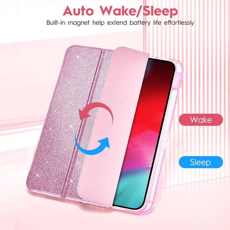 Case for iPad Air 11" M4/M3/M2 & 10.9" Air 5/4, Rose Red | Glitter Cover, Transparent Hard PC Back, Built-In Pencil Slot, Auto Wake Sleep, Shockproof TPU Bumper, Easy To Clean