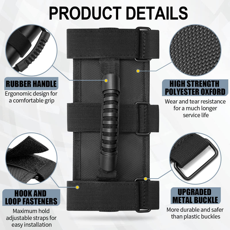 moveland 2 Pack Grab Handle Set Compatible with Jeep Wrangler TJ YJ JK, Easy-to-Fit 3 Straps Design for 1955-2023 Models (Black) Standard 2-Pack Black