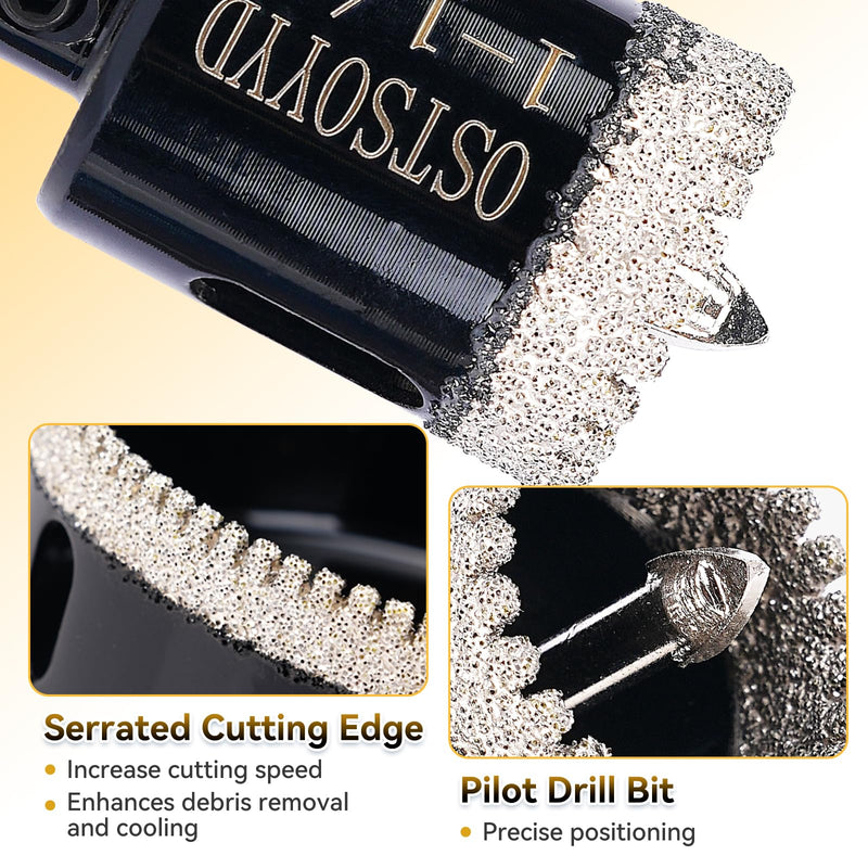 Serrated Diamond Hole Saw with Pilot Drill Bit, 6" Diamond Tipped Hole Saw for Precise Drilling，for Porcelain, Tile, Ceramic, Granite, Stone,Glass 150mm 6'' | 150mm 1