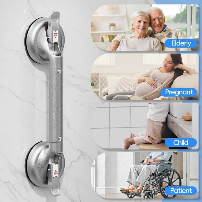 SPECILITE 17 Inch Grab Bars for Bathtubs and Showers, Seniors Handles for Elderly Strong Suction Handicap Safety Handrail for Bathroom Toilet Tiles Glass Gray Silver Gray Silver-1 PC