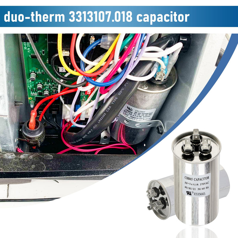 3313107.018 Capacitor Compatible with dometic RV Air Conditioner, 50+5uf+5%, 370VAC CBB65/CBB65A, Replaces 3316995.900, 3316348.900, 3100248.487