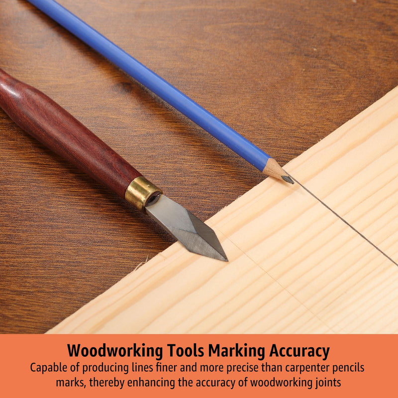 Woodworking Marking Knife, Precision Dovetail Layout Scriber Tool | 7.09-inch Double Bevel High Carbon Steel Blade, Ambidextrous Ebony Handle with Leather Sheath