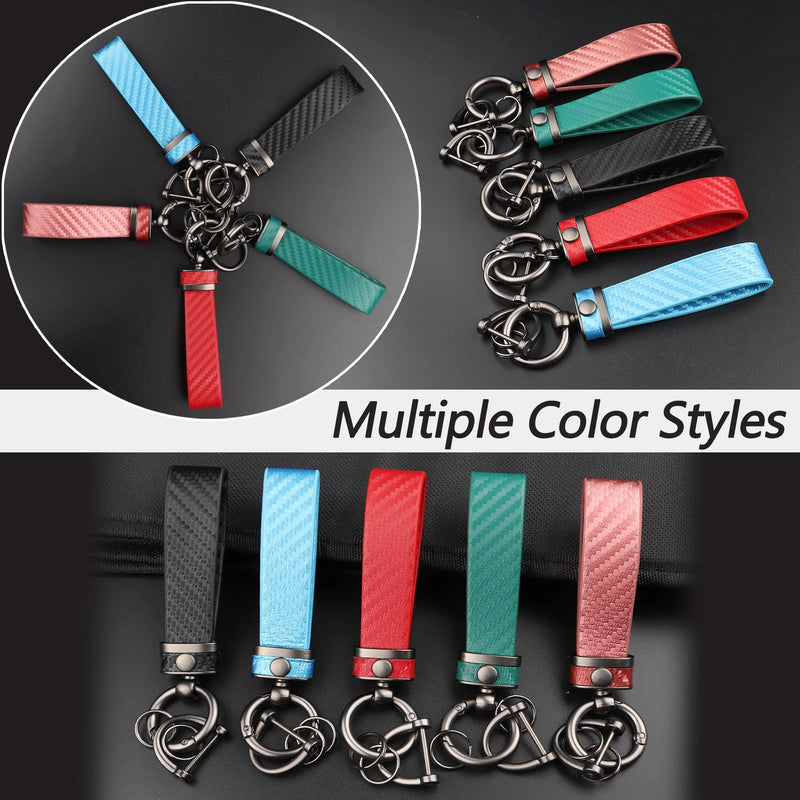 Turcee Leather Car Keychain - Carbon Fiber Interior Key Fob with Anti-Lost D-Ring - Car Accessory Key Ring (Black) Black