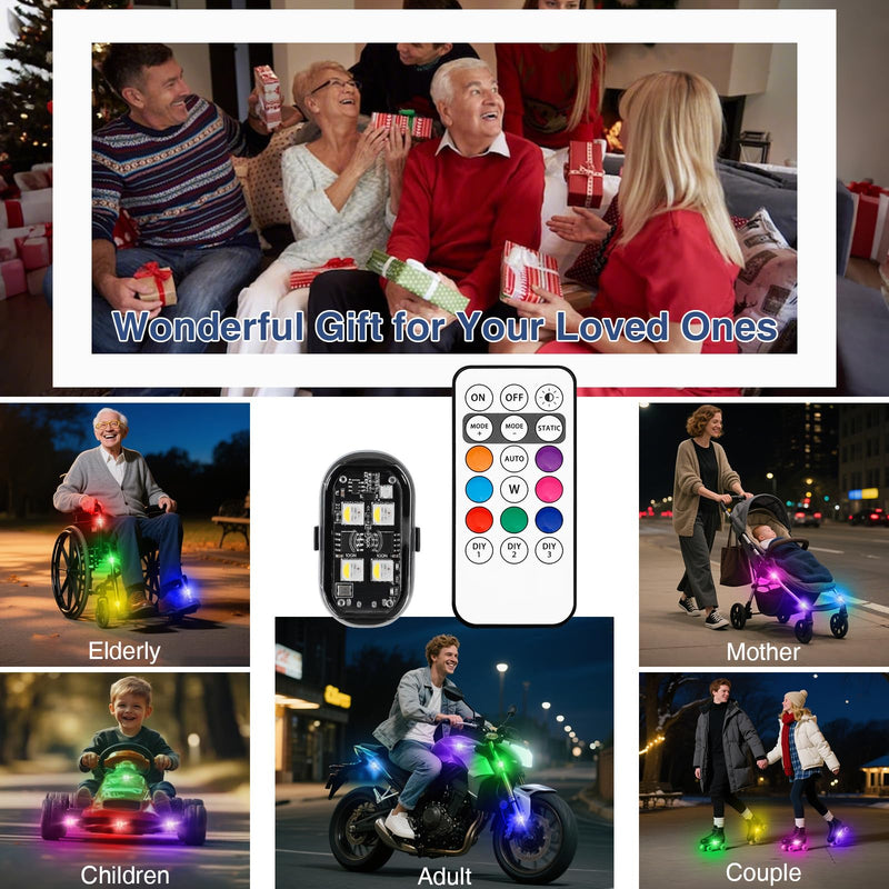 LECART Wireless LED Strobe Lights with Remote Control, 8 Colors USB Rechargeable Waterproof Anti-Collision Warning Lights for Car, Motorcycle, Bike (2 Pcs) 2P Led Strobe Light